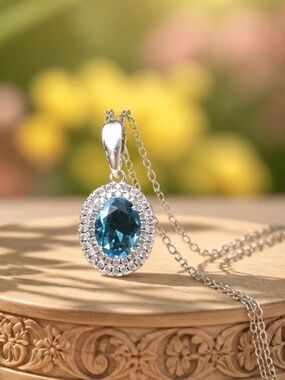 Victorian Style London Blue Topaz Pendant | Sterling Silver December Birthstone
